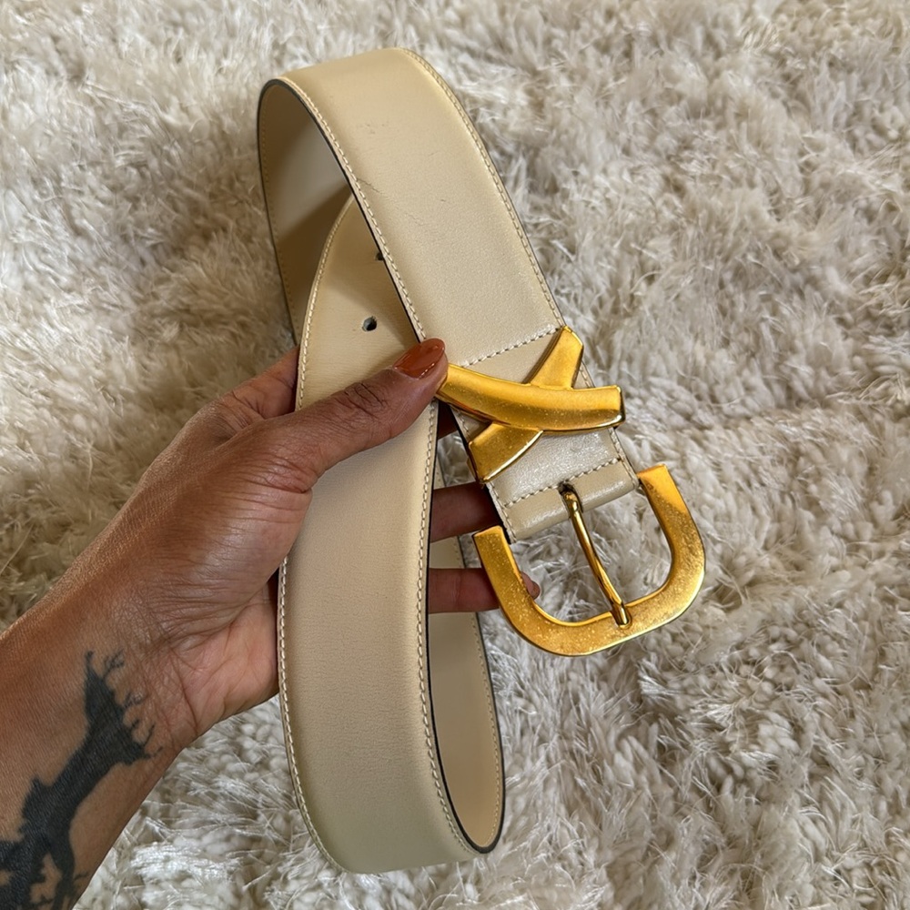 Paloma Picasso Vintage Gold Buckle Cream Belt - Picture 9 of 17